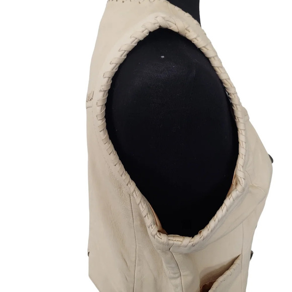 Pioneer Wear Vintage NOS Bone Cream Leather Fully‎ Lined Western Cowgirl Vest - Picture 12 of 16